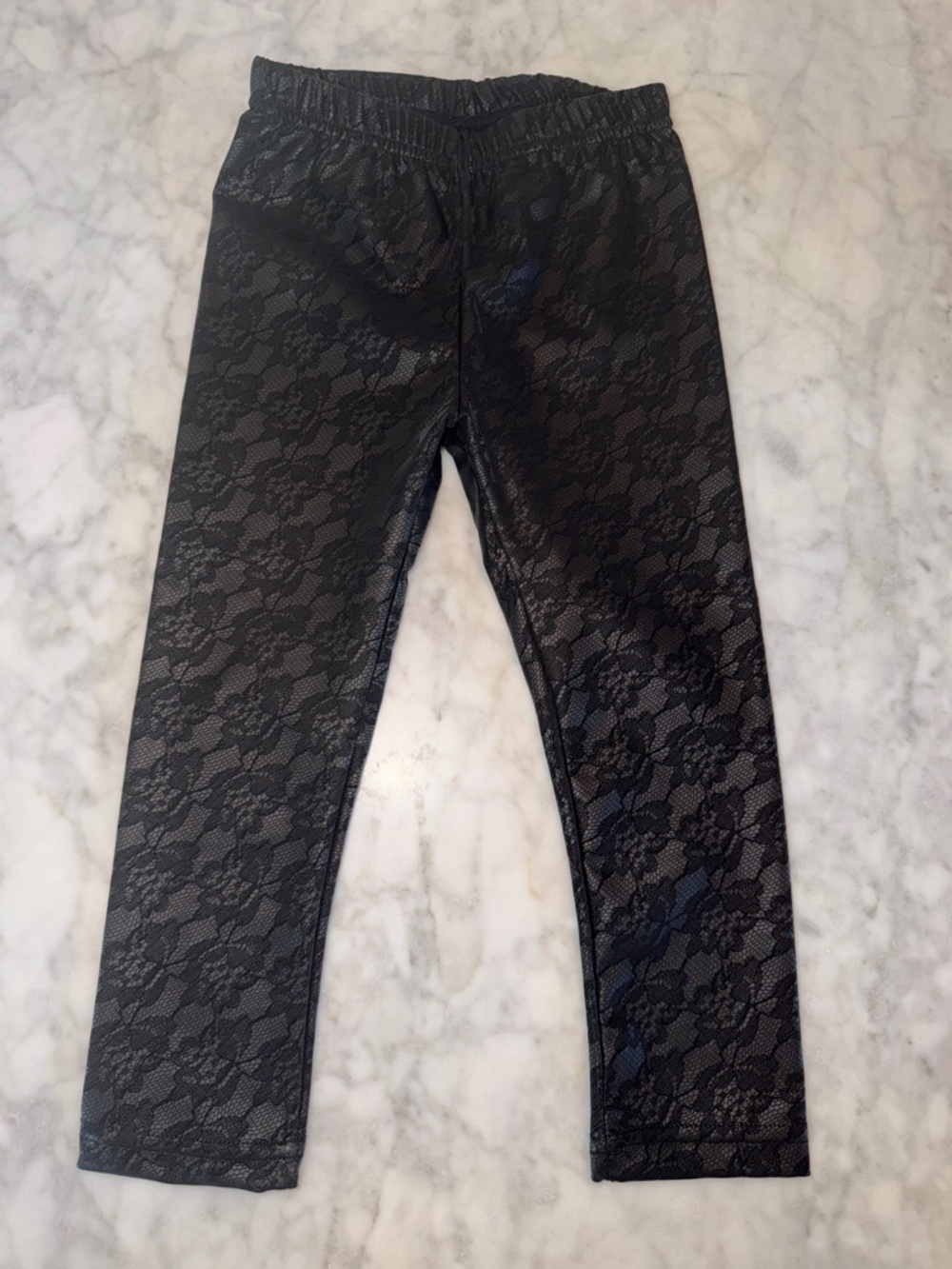 Petite Madison Kids Black Rose Print Vegan Leather Leggings 2Y